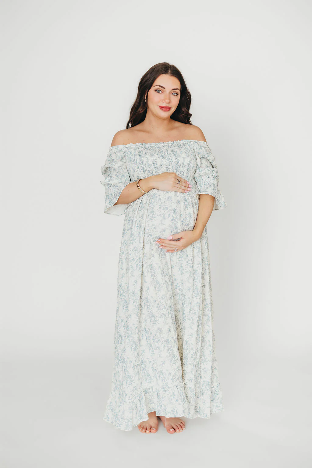 Sienna 100% Cotton Puff Sleeve Maxi Dress in Blue Floral - Bump Friendly - Image 13