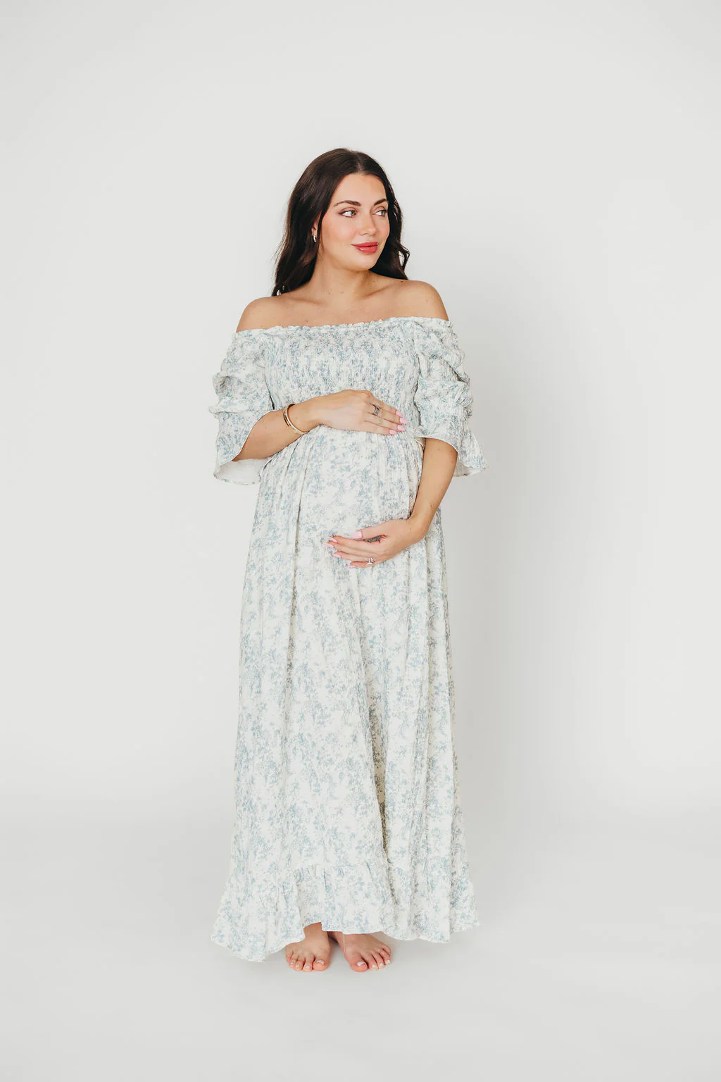 Sienna 100% Cotton Puff Sleeve Maxi Dress in Blue Floral - Bump Friendly - Image 14