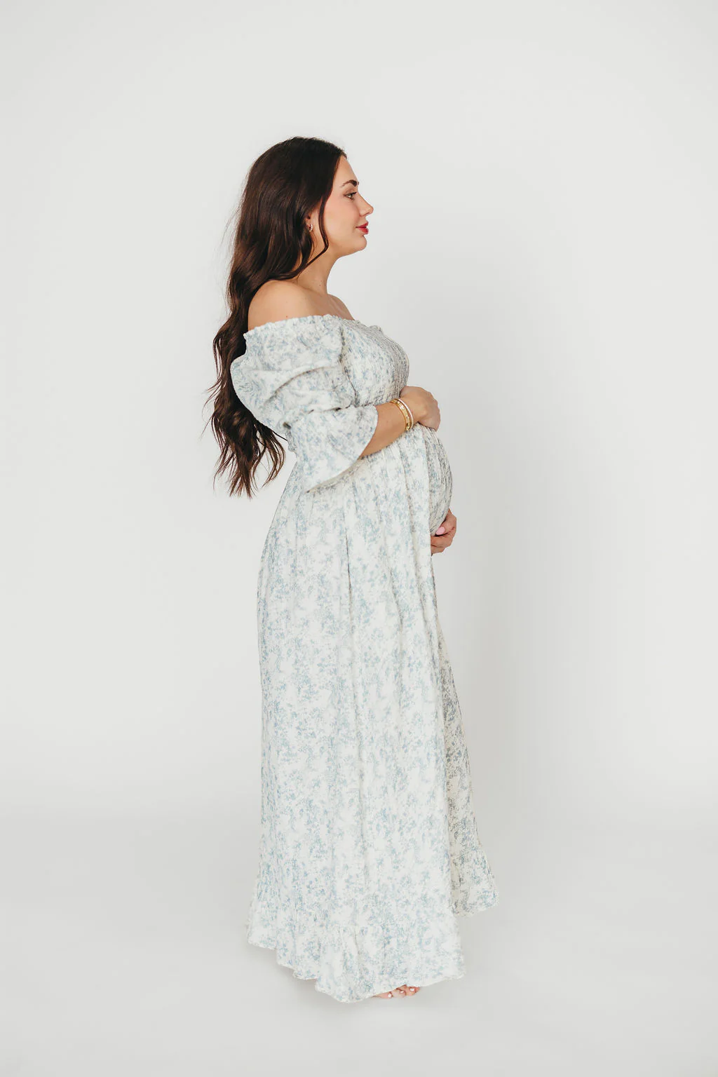 Sienna 100% Cotton Puff Sleeve Maxi Dress in Blue Floral - Bump Friendly - Image 15