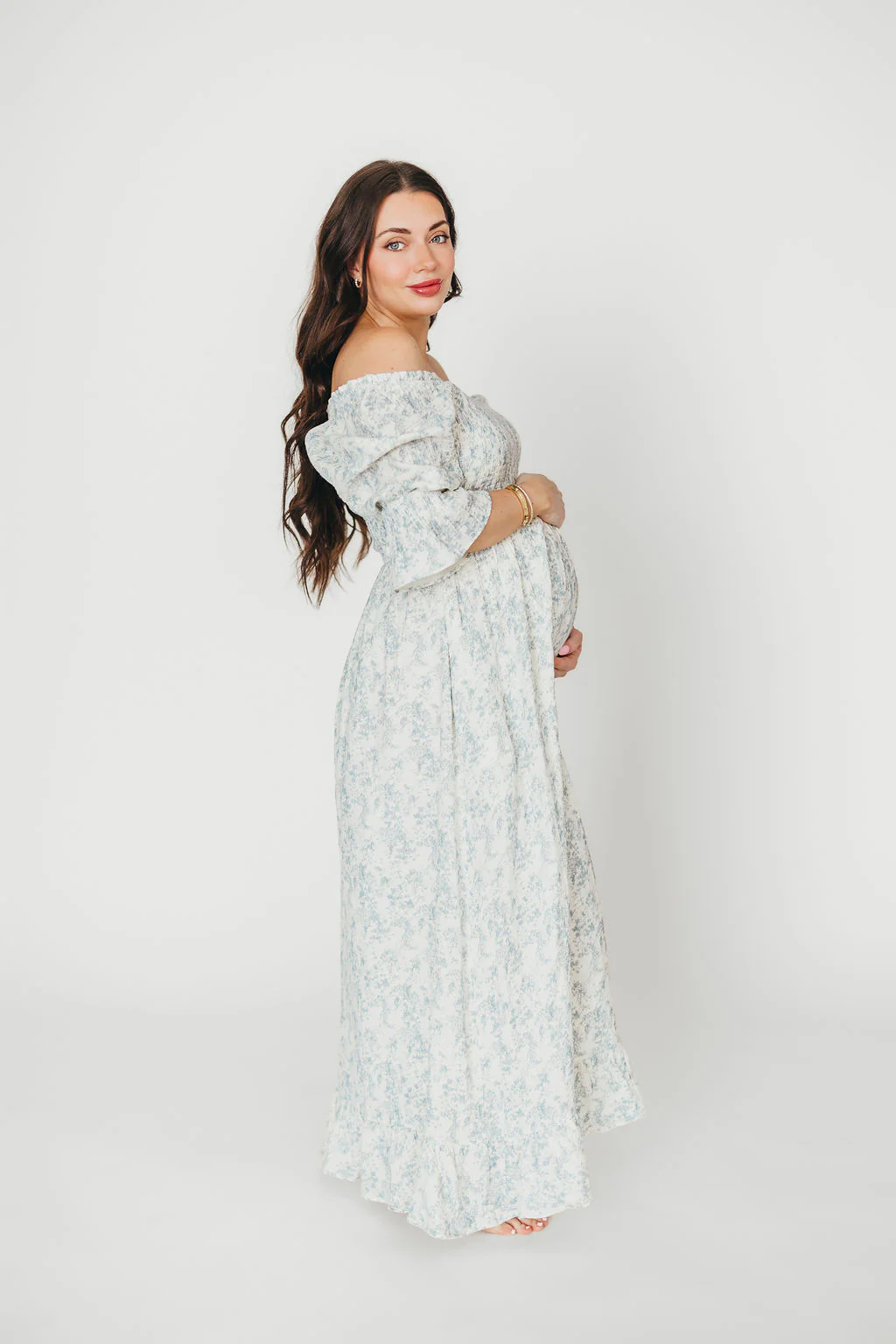Sienna 100% Cotton Puff Sleeve Maxi Dress in Blue Floral - Bump Friendly - Image 16
