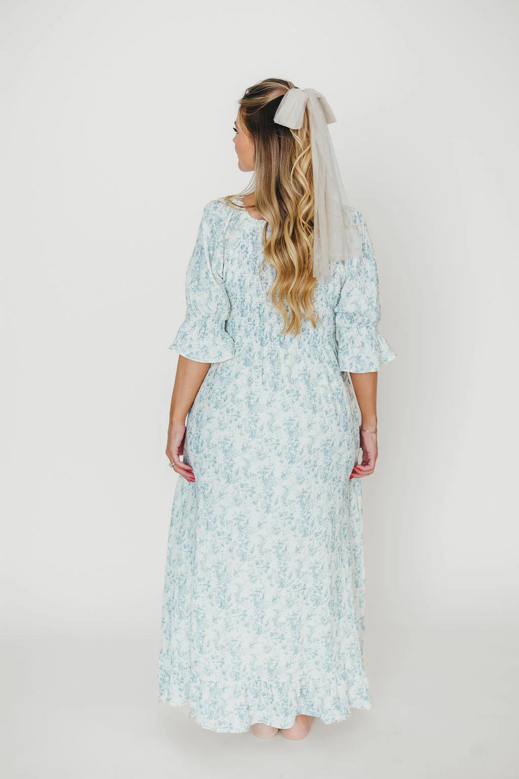 Sienna 100% Cotton Puff Sleeve Maxi Dress in Blue Floral - Bump Friendly - Image 17