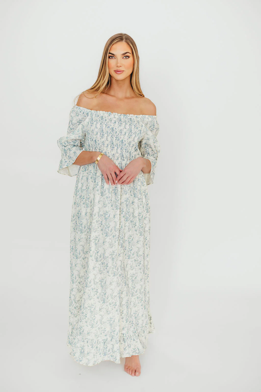 Sienna 100% Cotton Puff Sleeve Maxi Dress in Blue Floral - Bump Friendly - Image 19