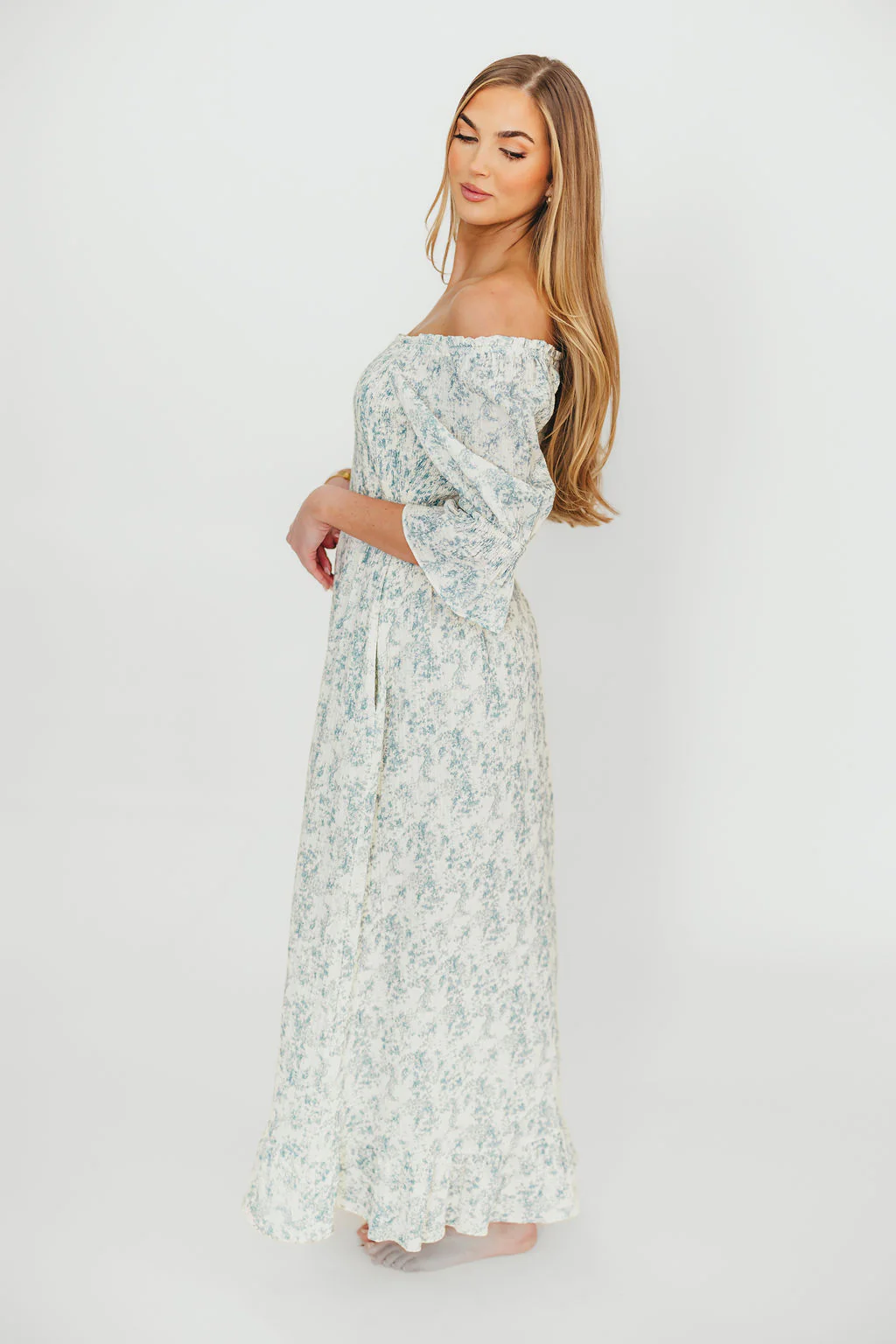 Sienna 100% Cotton Puff Sleeve Maxi Dress in Blue Floral - Bump Friendly - Image 20