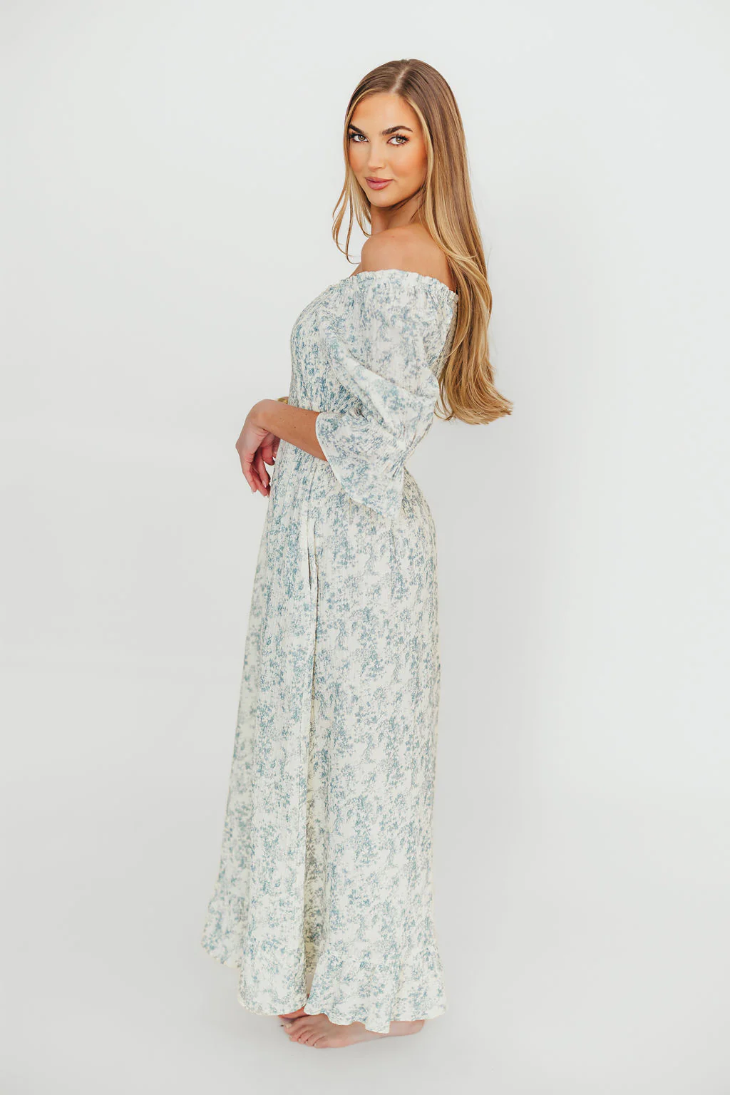 Sienna 100% Cotton Puff Sleeve Maxi Dress in Blue Floral - Bump Friendly - Image 21