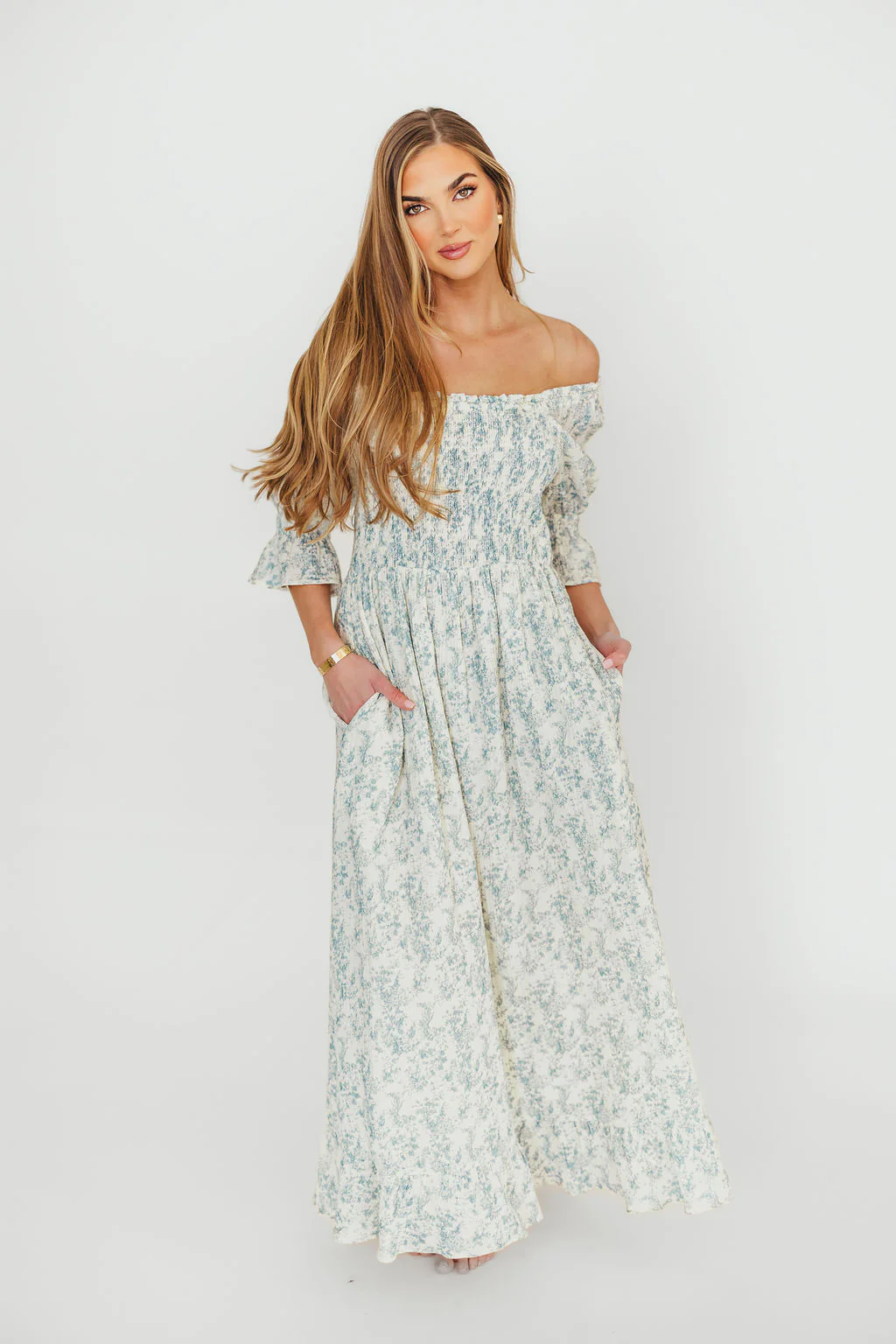 Sienna 100% Cotton Puff Sleeve Maxi Dress in Blue Floral - Bump Friendly - Image 22