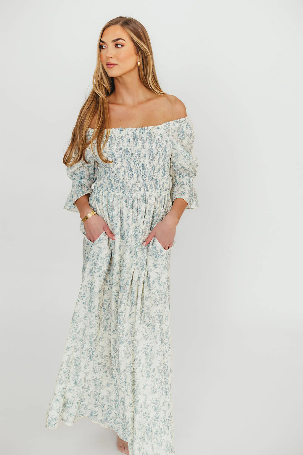 Sienna 100% Cotton Puff Sleeve Maxi Dress in Blue Floral - Bump Friendly - Image 23