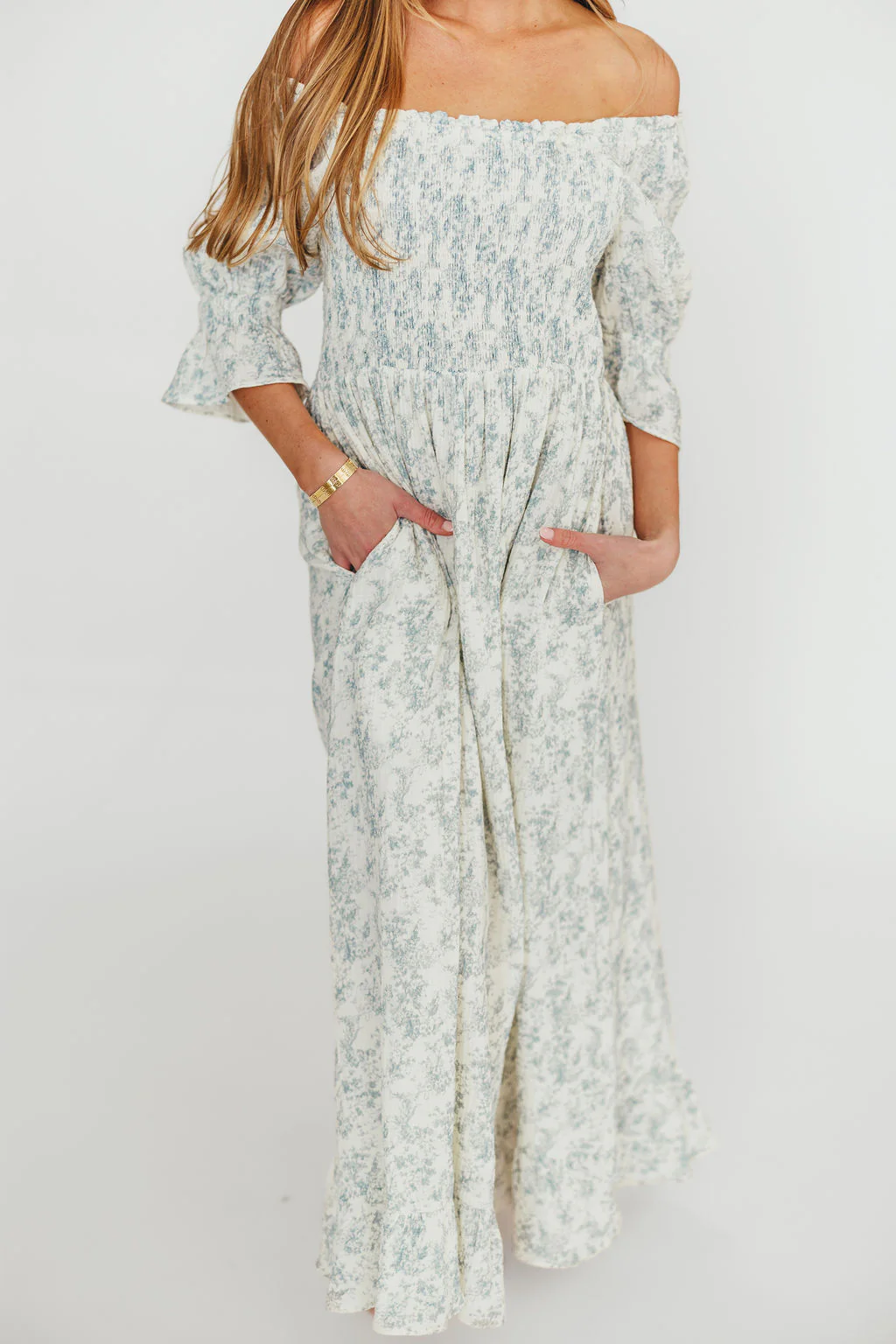 Sienna 100% Cotton Puff Sleeve Maxi Dress in Blue Floral - Bump Friendly - Image 24