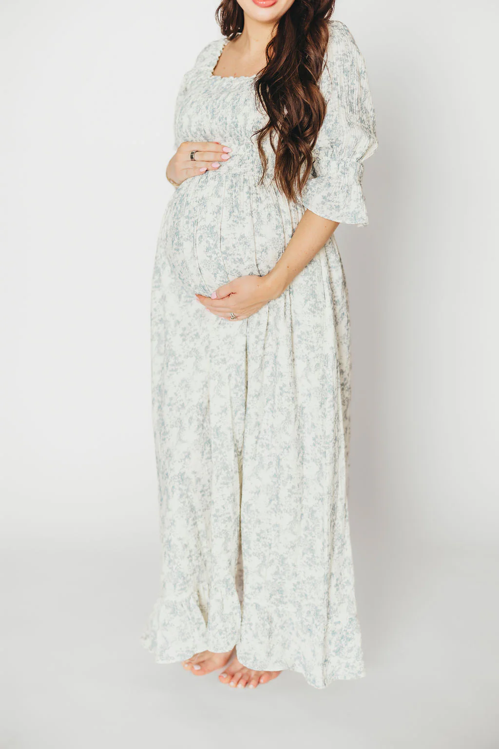 Sienna 100% Cotton Puff Sleeve Maxi Dress in Blue Floral - Bump Friendly - Image 7