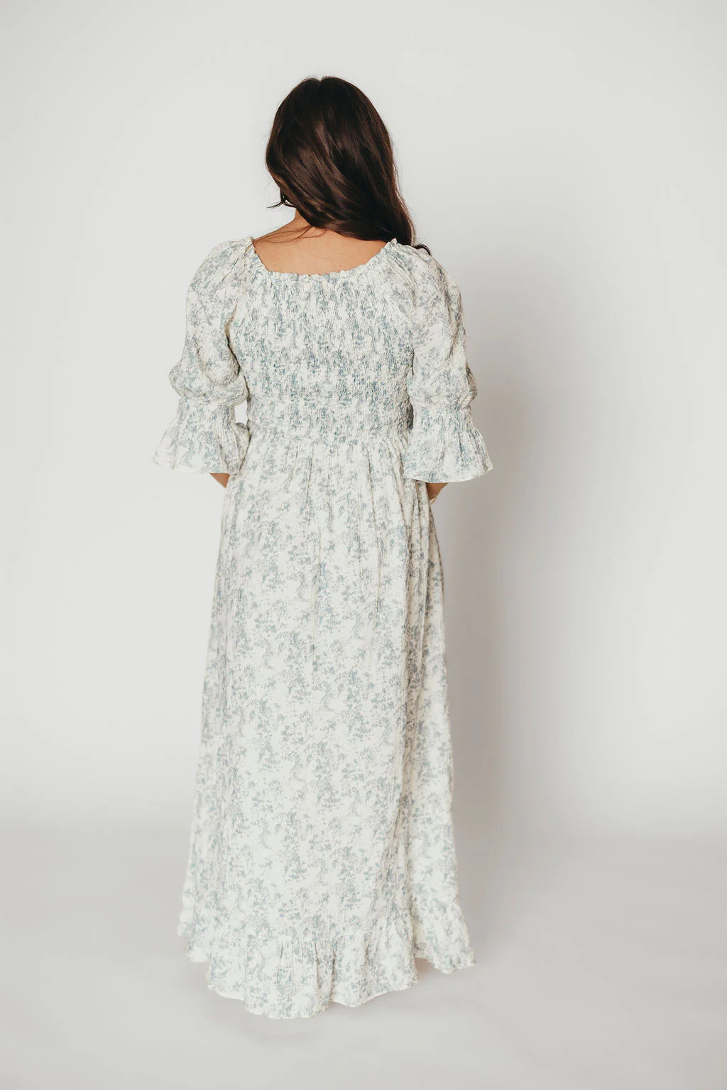 Sienna 100% Cotton Puff Sleeve Maxi Dress in Blue Floral - Bump Friendly - Image 8