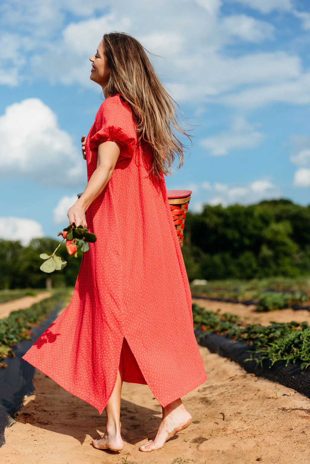 Cleo 100% Cotton Gauze Midi Dress in Red - Image 16