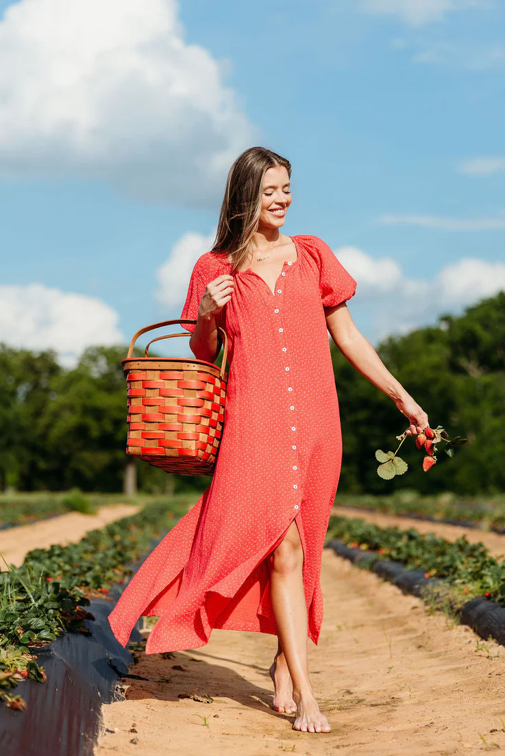 Cleo 100% Cotton Gauze Midi Dress in Red - Image 4