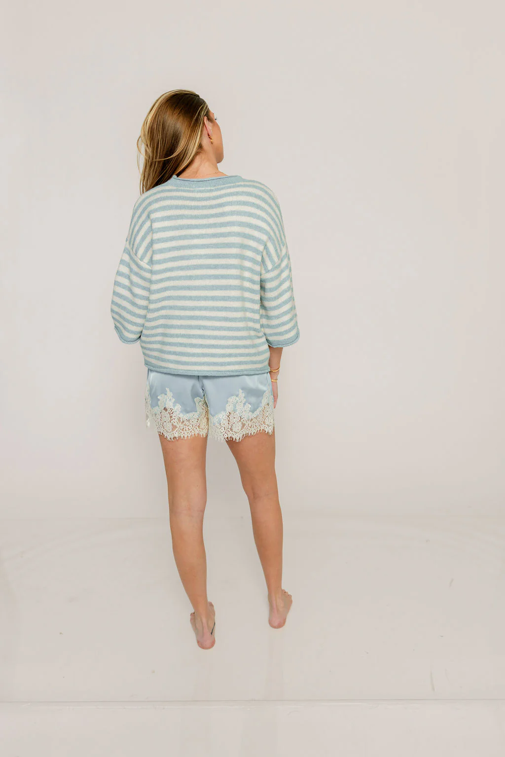 Eva Satin Lace Shorts in Blue - Image 11