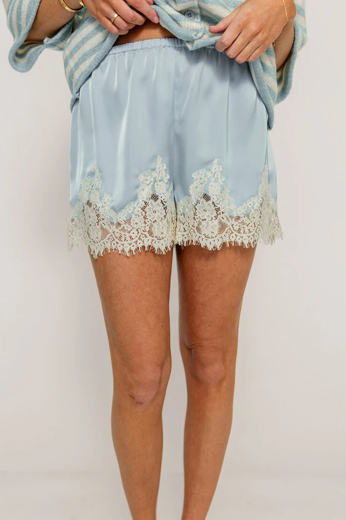 Eva Satin Lace Shorts in Blue - Image 5