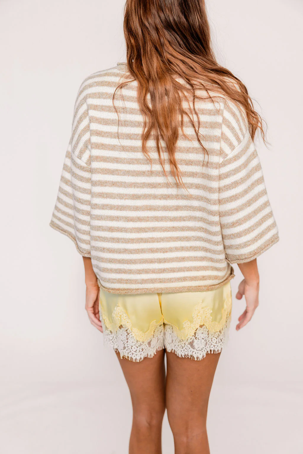 Eva Satin Lace Shorts in Yellow/Cream - Image 7