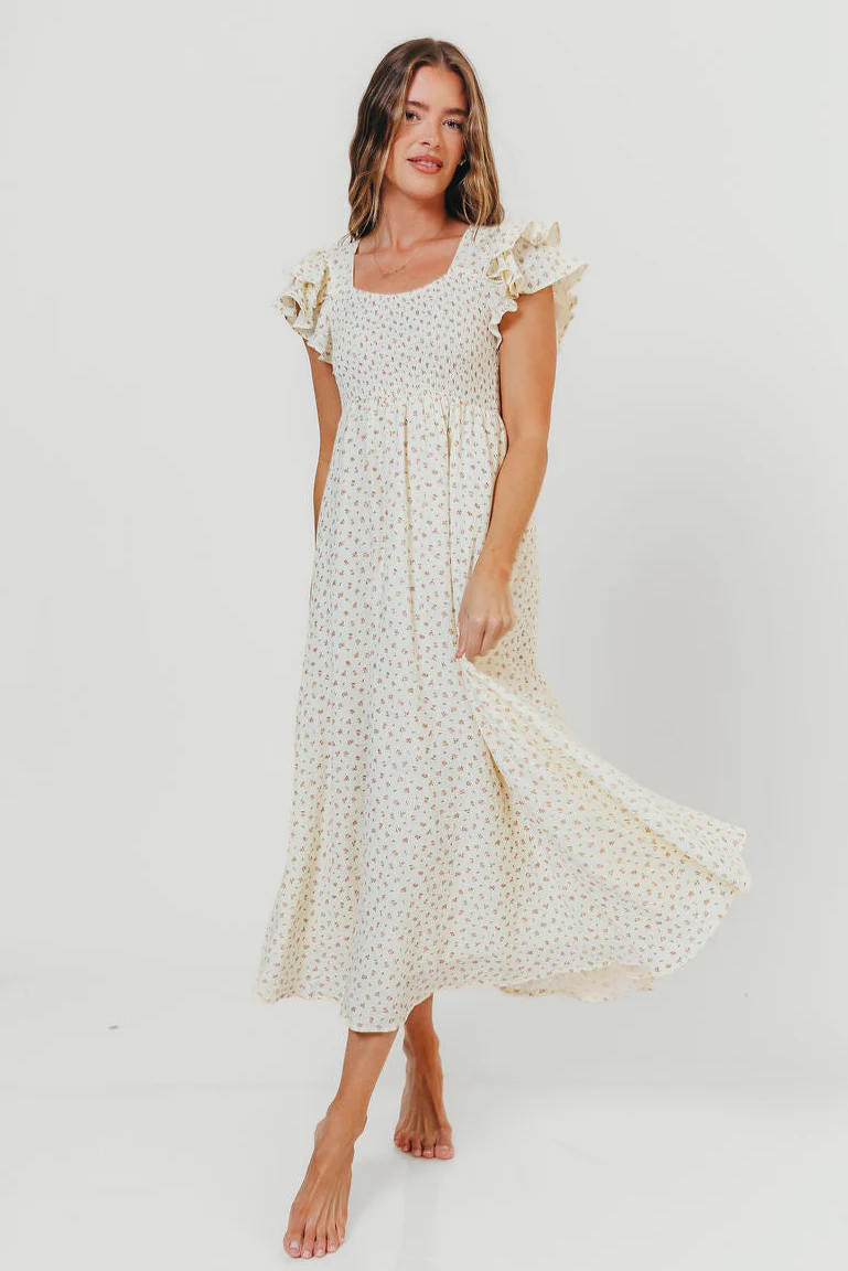 Mikel 100% Cotton Floral Maxi Dress in Pink