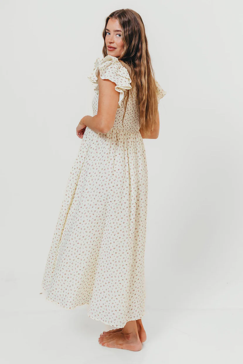 Mikel 100% Cotton Floral Maxi Dress in Pink - Image 4