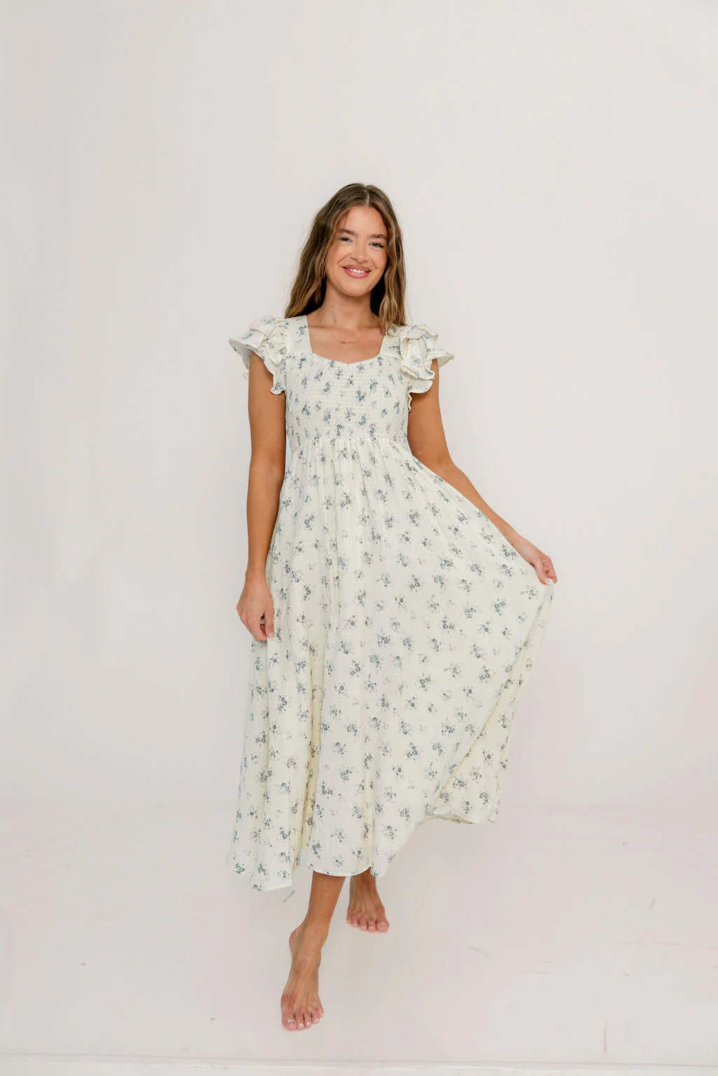 Mikel 100% Cotton Maxi Dress in Blue