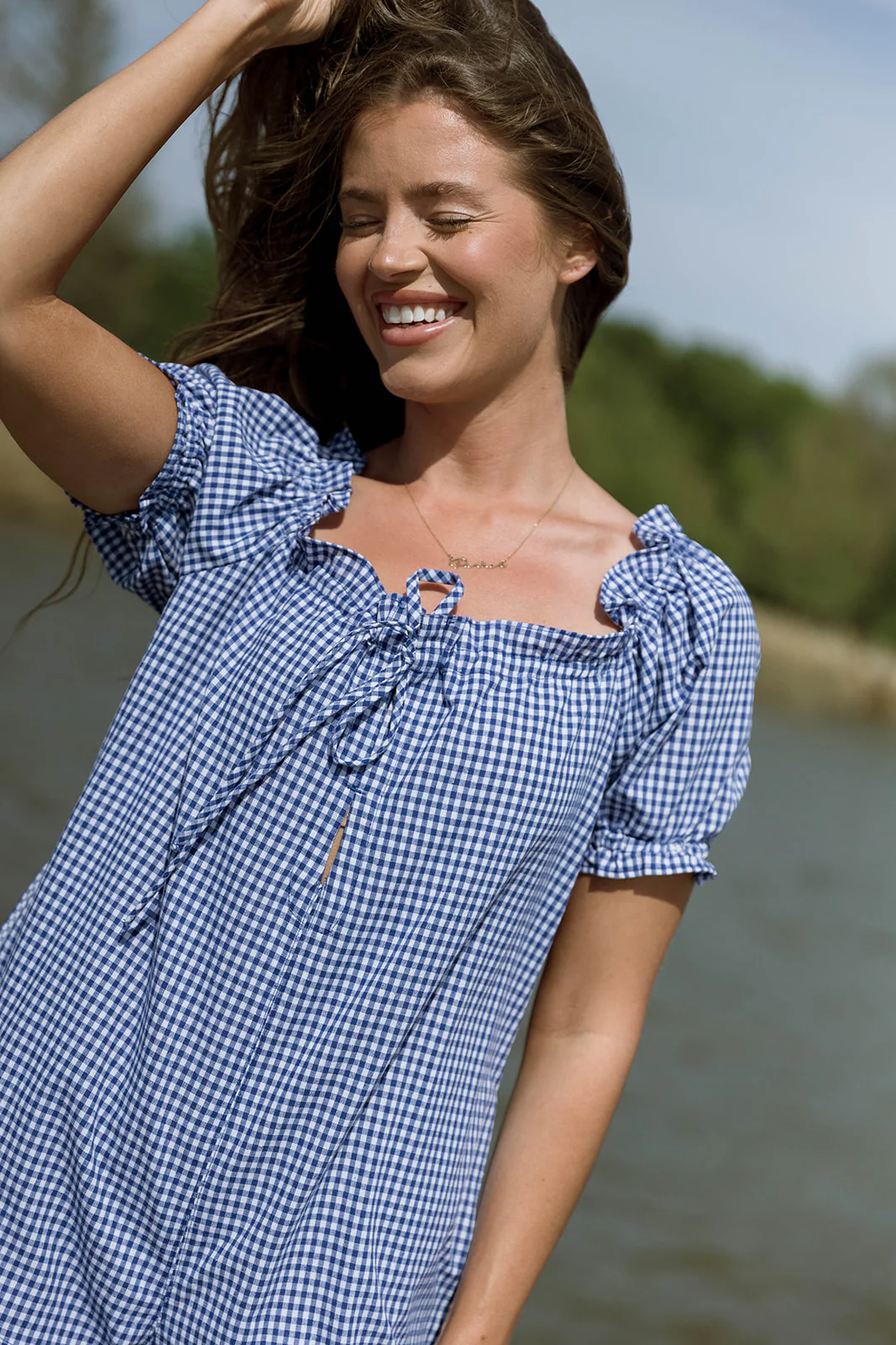 Miley Gingham Romper in Blue/White - Image 6
