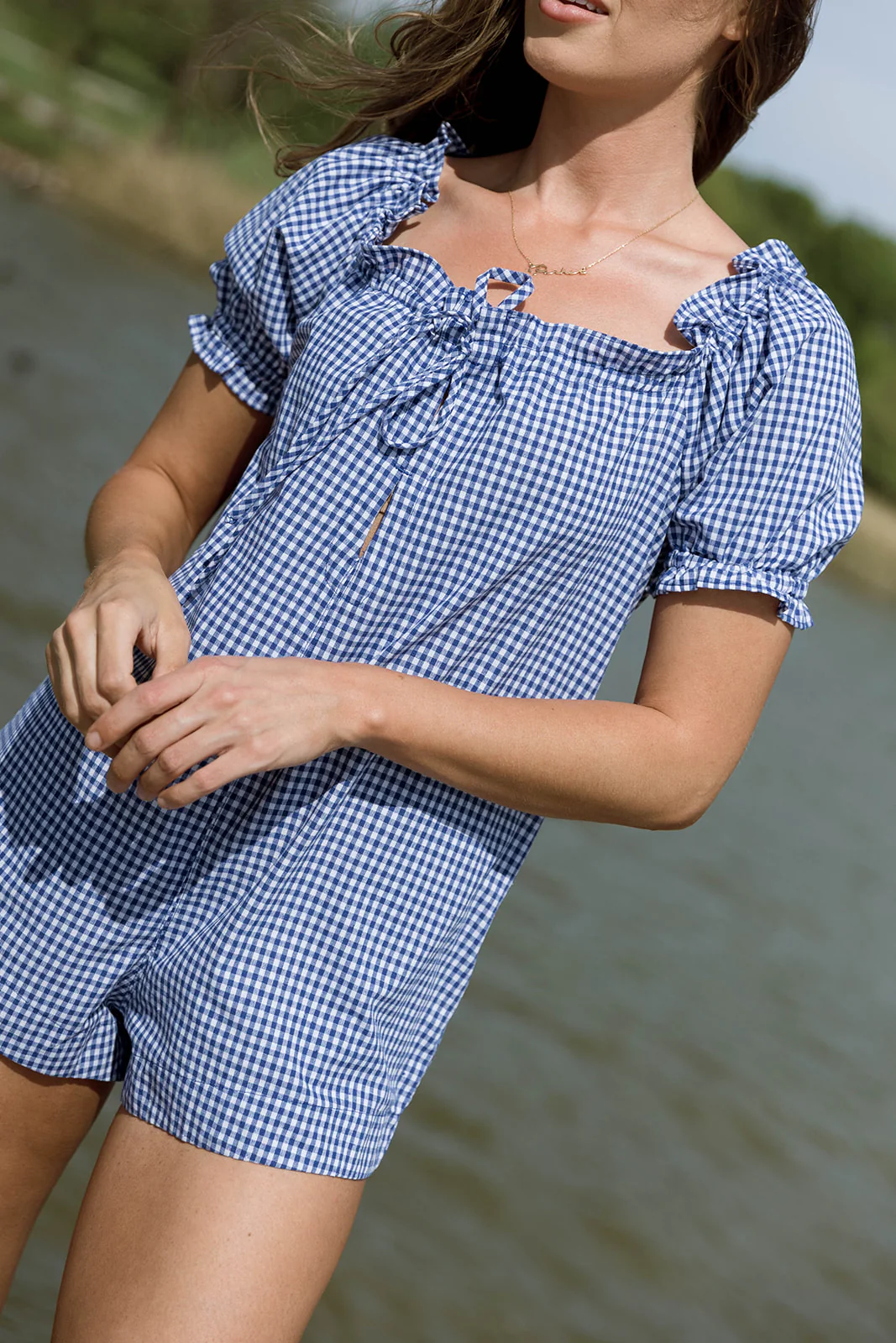 Miley Gingham Romper in Blue/White - Image 7