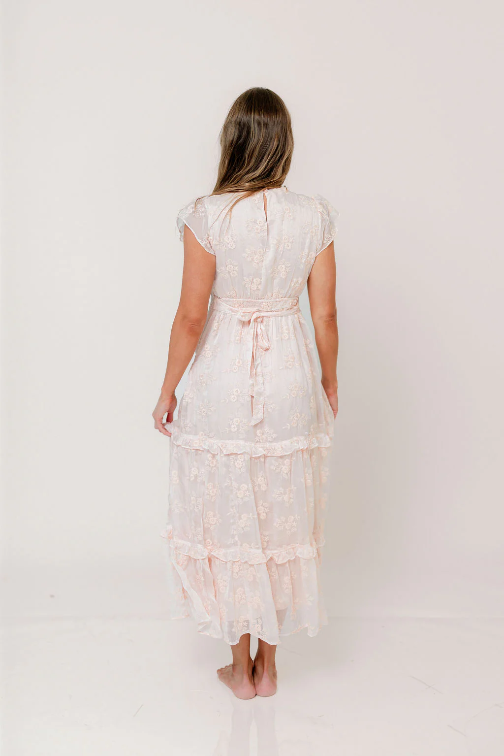 Eleanora Lace Embroidered Tiered Maxi Dress in Apricot - Image 6