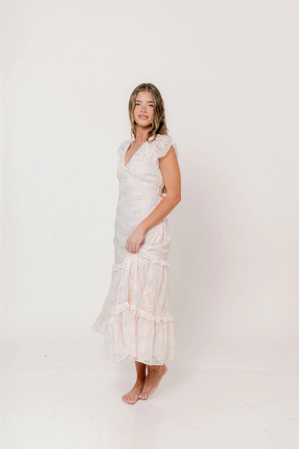 Eleanora Lace Embroidered Tiered Maxi Dress in Apricot - Image 7
