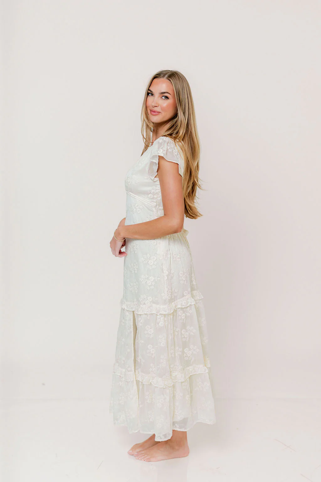 Eleanora Lace Embroidered Tiered Maxi Dress in Buttercream - Image 5