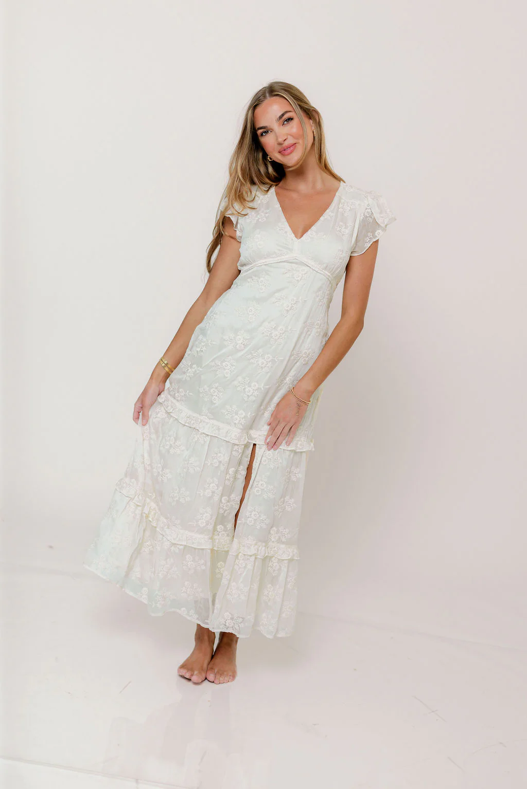 Eleanora Lace Embroidered Tiered Maxi Dress in Buttercream - Image 6