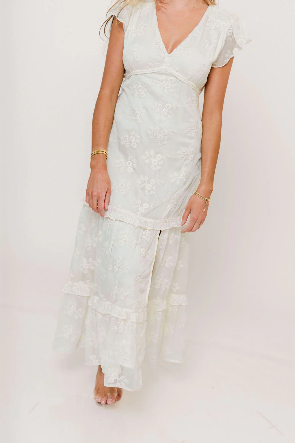 Eleanora Lace Embroidered Tiered Maxi Dress in Buttercream - Image 7