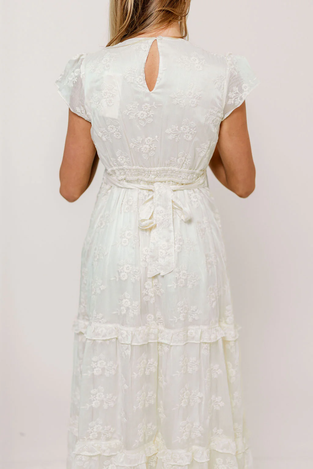 Eleanora Lace Embroidered Tiered Maxi Dress in Buttercream - Image 8