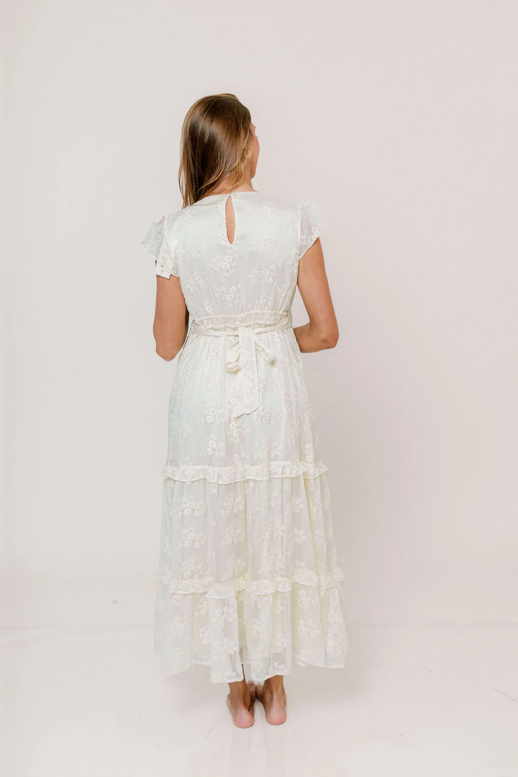 Eleanora Lace Embroidered Tiered Maxi Dress in Buttercream - Image 9