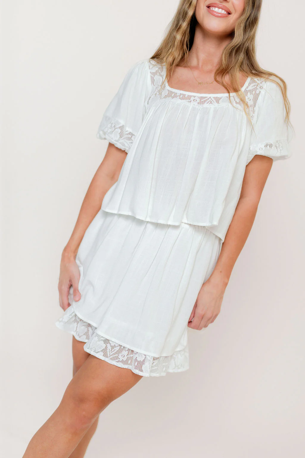 Misty Lace Inset Top in Ivory