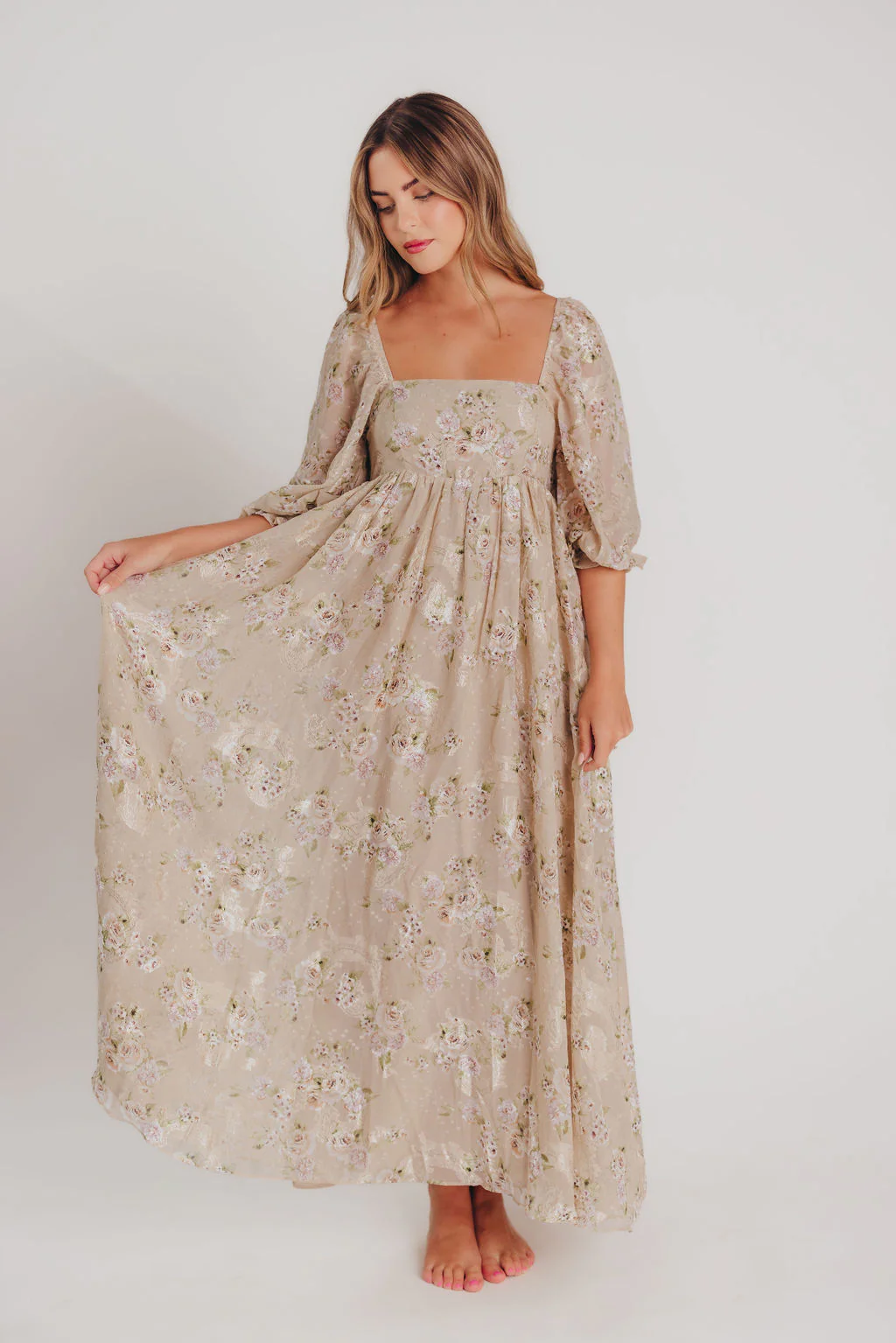 Mona Maxi Dress in Beige/Brown Floral - Bump Friendly (Restocking in July) - Image 12