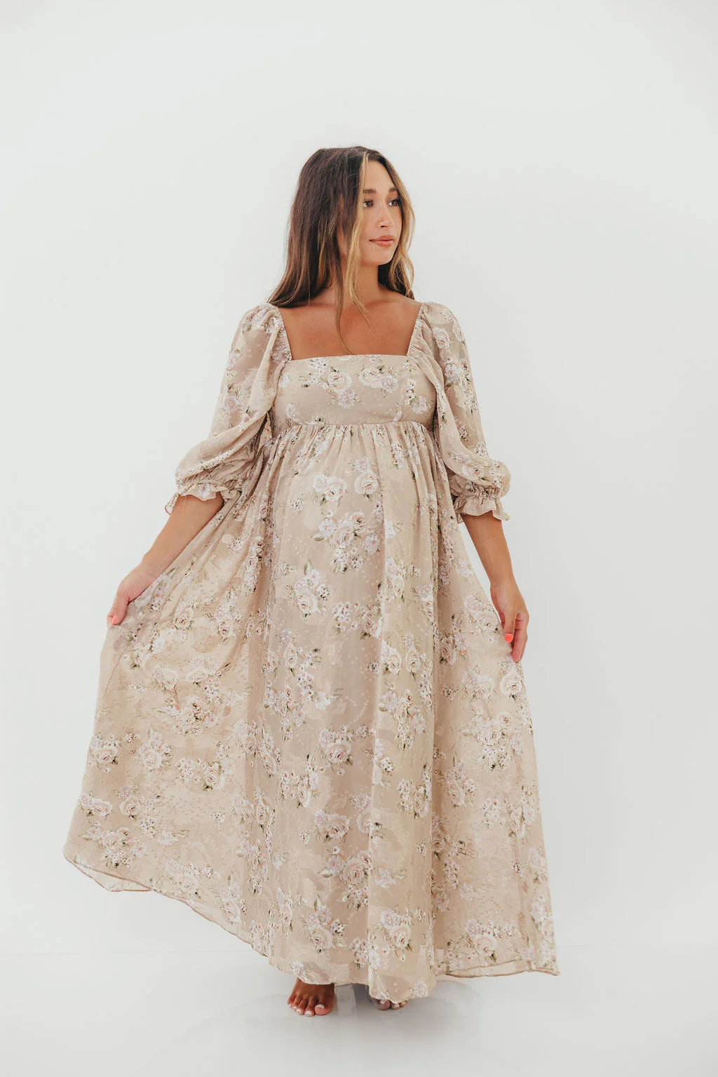 Mona Maxi Dress in Beige/Brown Floral - Bump Friendly (Restocking in July) - Image 15