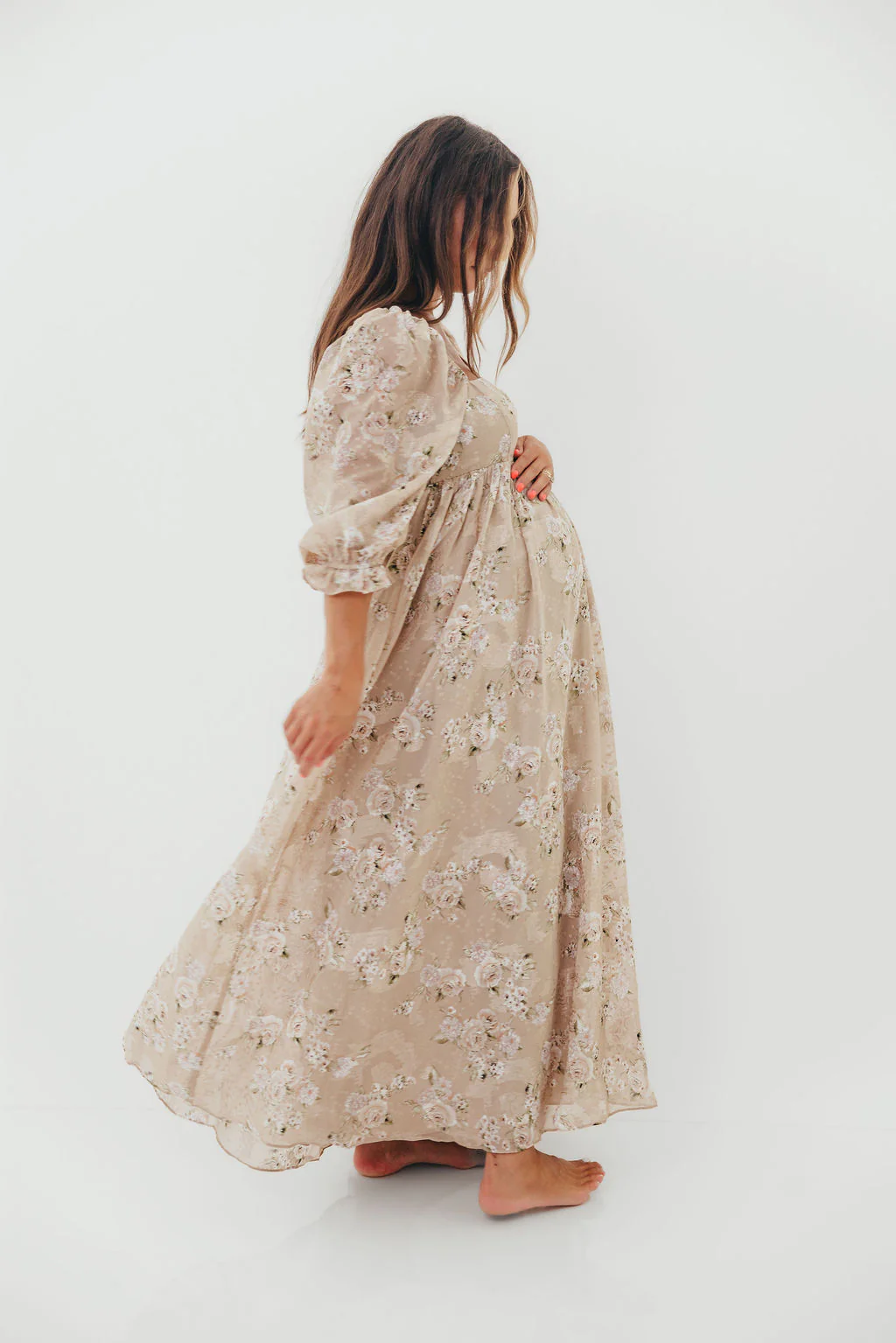 Mona Maxi Dress in Beige/Brown Floral - Bump Friendly (Restocking in July) - Image 16
