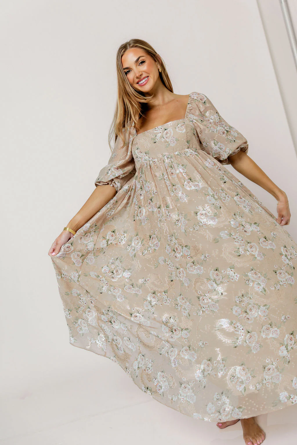 Mona Maxi Dress in Beige/Brown Floral - Bump Friendly (Restocking in July) - Image 26