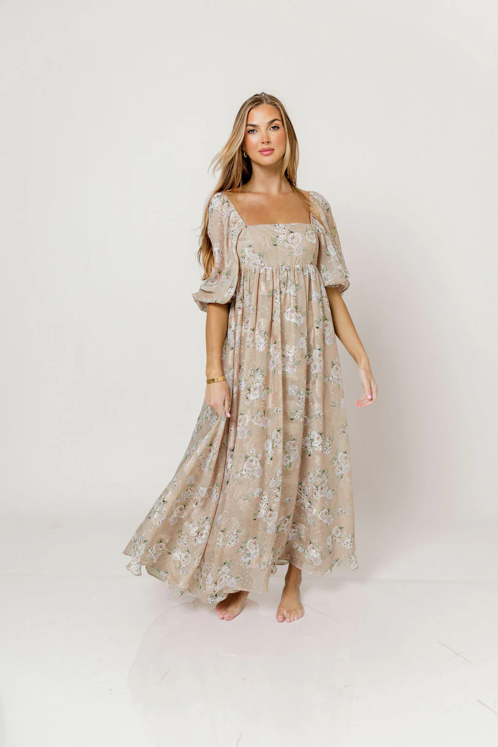 Mona Maxi Dress in Beige/Brown Floral - Bump Friendly (Restocking in July) - Image 3