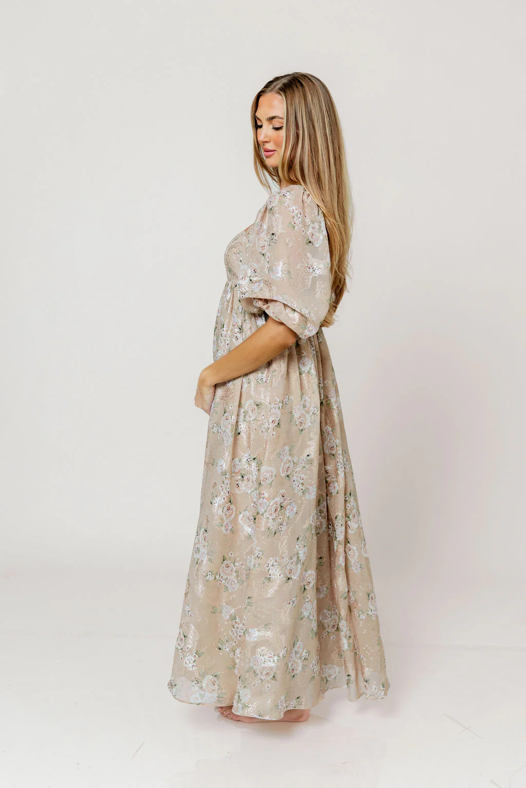 Mona Maxi Dress in Beige/Brown Floral - Bump Friendly (Restocking in July) - Image 4