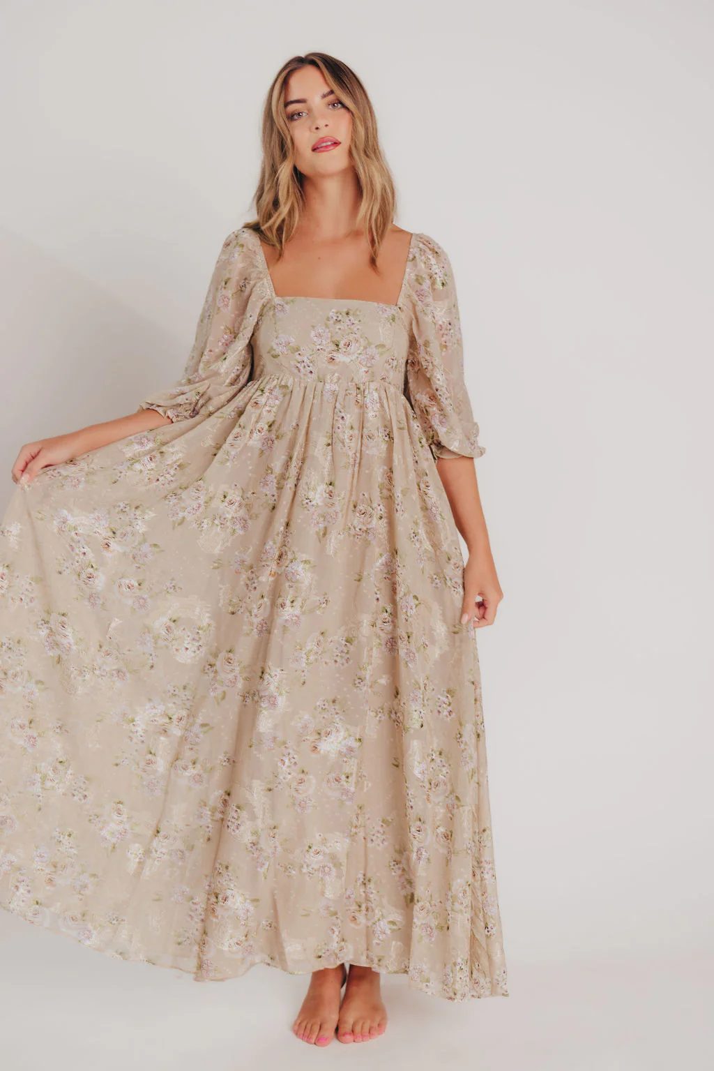 Mona Maxi Dress in Beige/Brown Floral - Bump Friendly (Restocking in July) - Image 8
