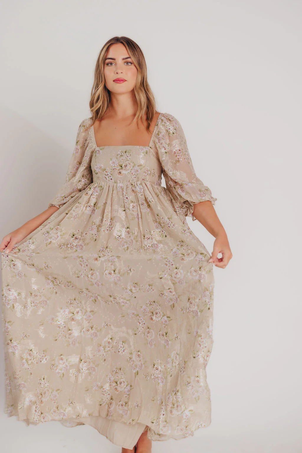Mona Maxi Dress in Beige/Brown Floral - Bump Friendly (Restocking in July) - Image 9