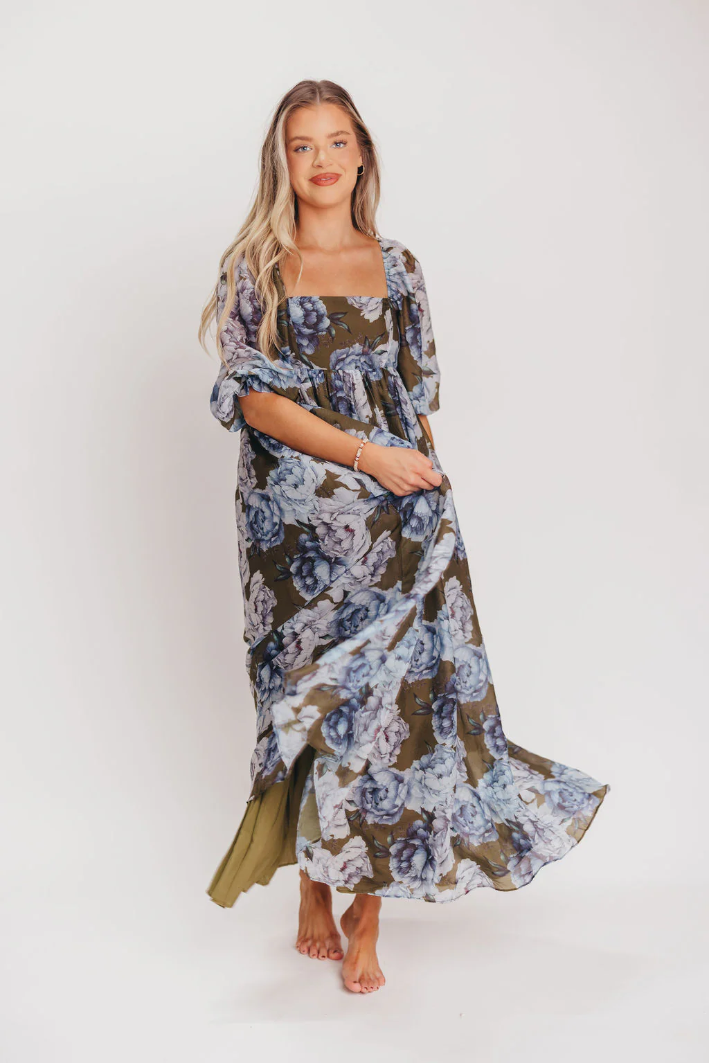 Mona Maxi Dress in Olive/Blue Floral - Bump Friendly - Image 10