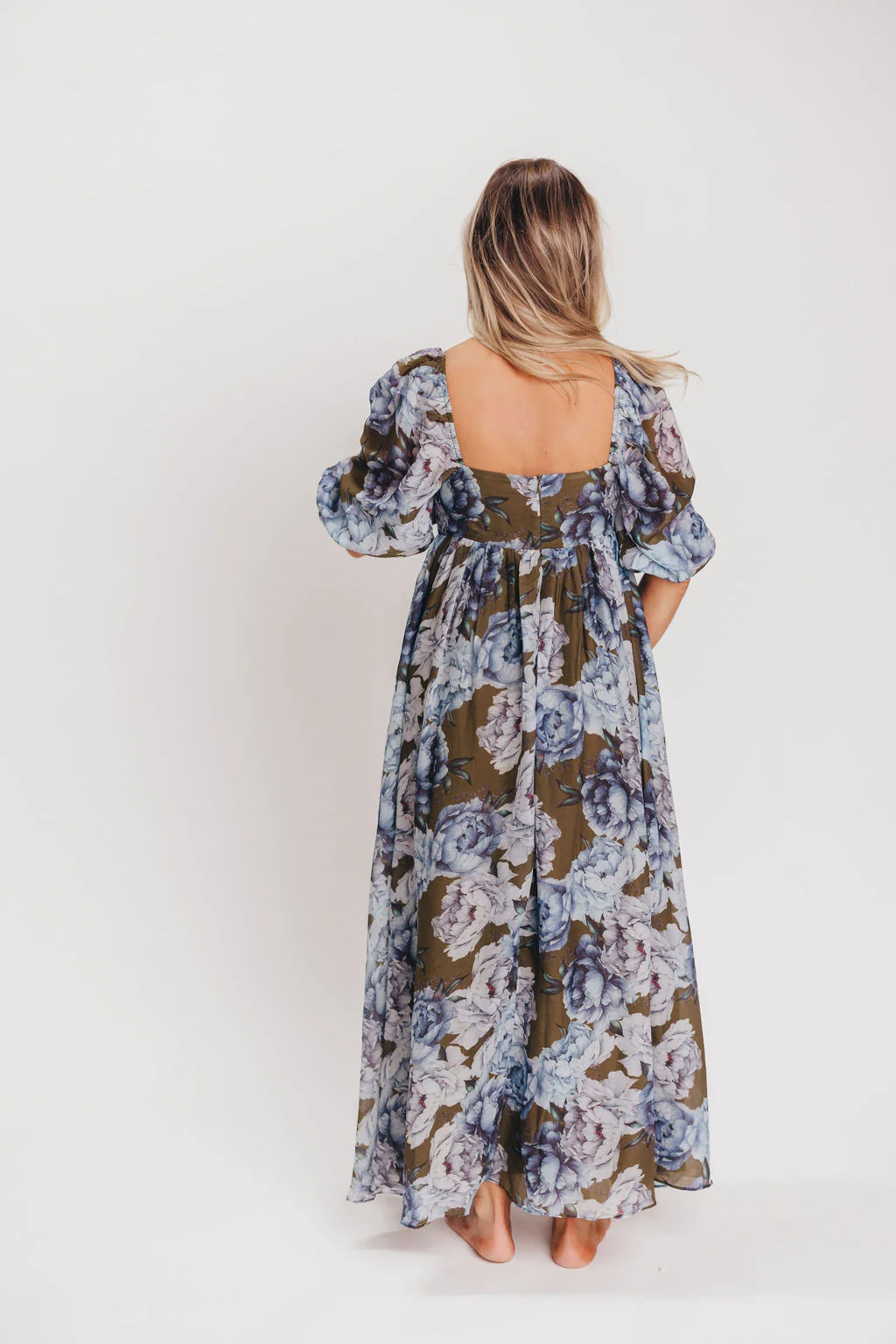 Mona Maxi Dress in Olive/Blue Floral - Bump Friendly - Image 11