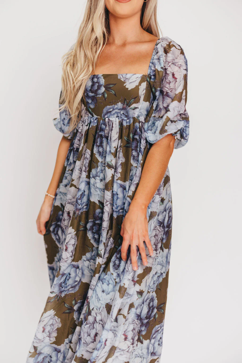Mona Maxi Dress in Olive/Blue Floral - Bump Friendly - Image 12