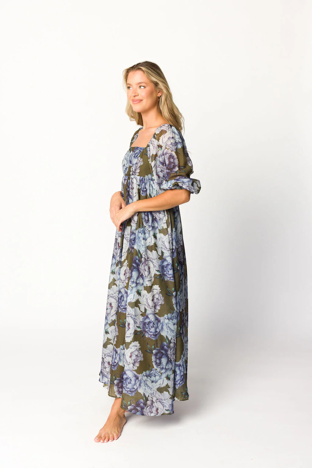 Mona Maxi Dress in Olive/Blue Floral - Bump Friendly - Image 13
