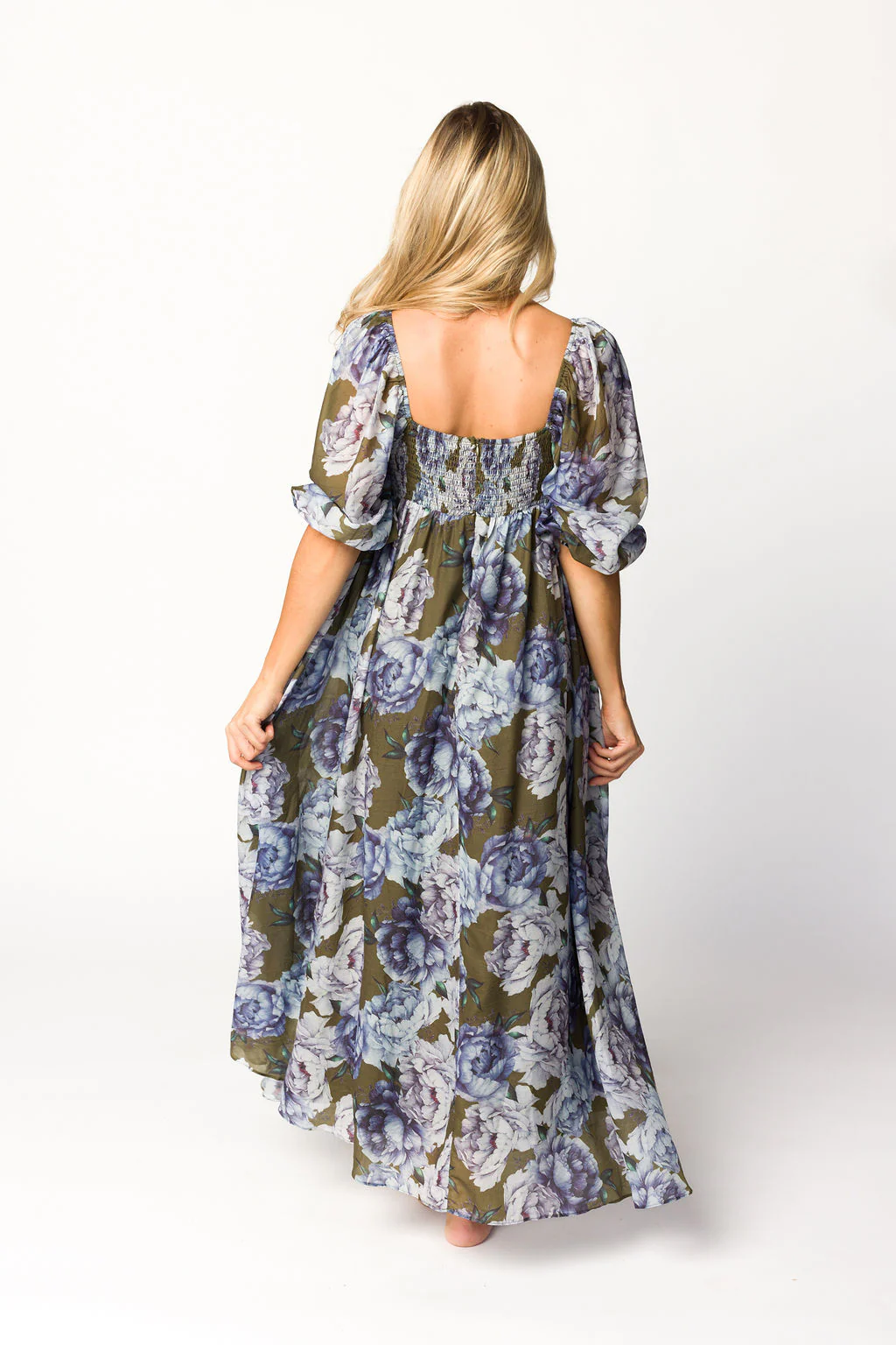 Mona Maxi Dress in Olive/Blue Floral - Bump Friendly - Image 14