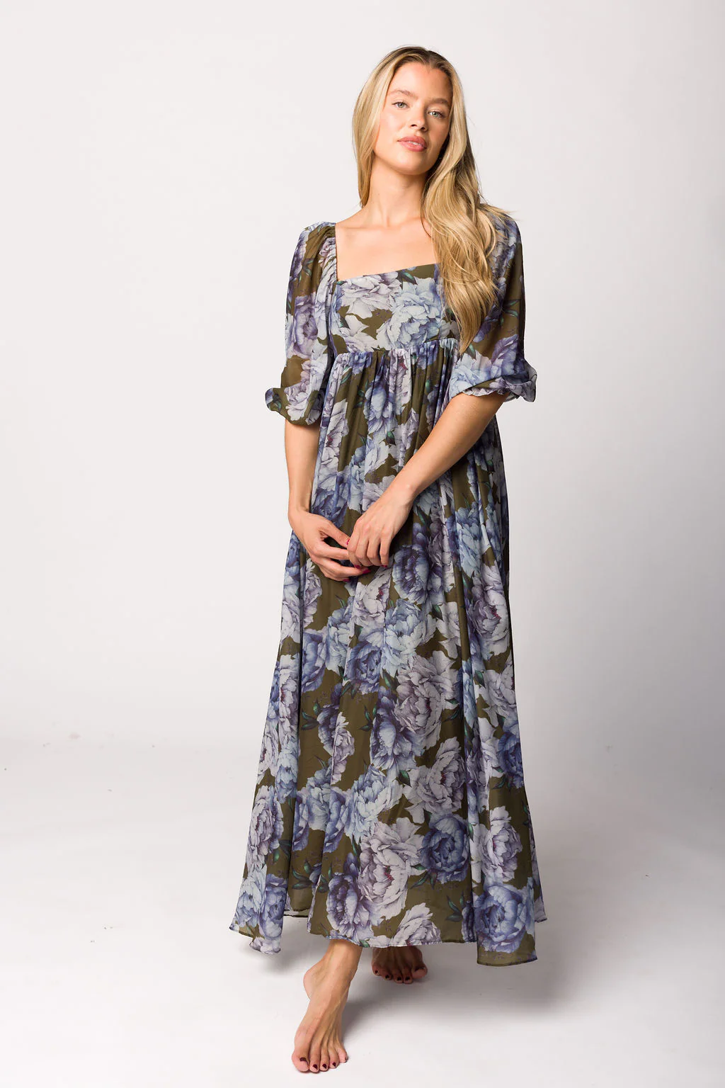 Mona Maxi Dress in Olive/Blue Floral - Bump Friendly - Image 15