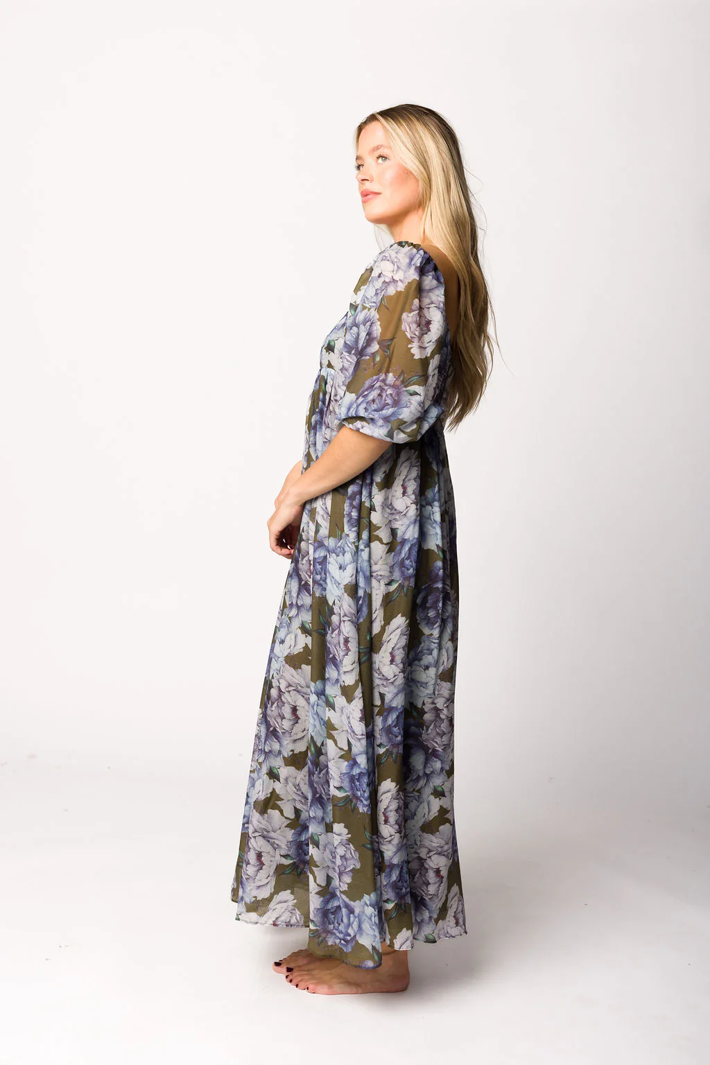 Mona Maxi Dress in Olive/Blue Floral - Bump Friendly - Image 17
