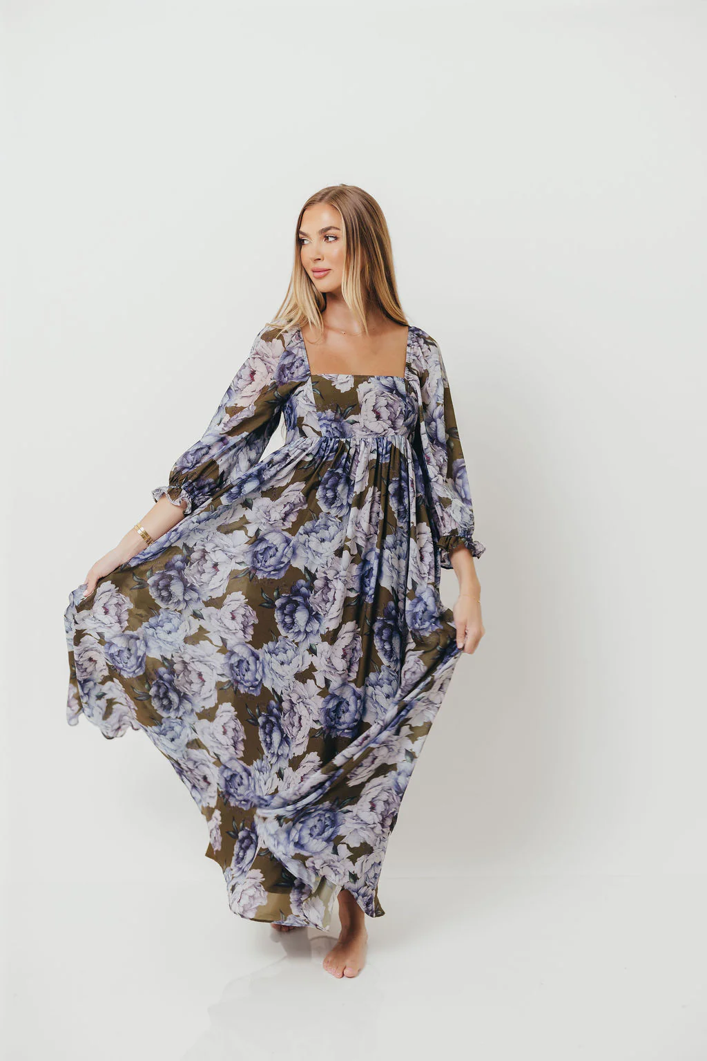 Mona Maxi Dress in Olive/Blue Floral - Bump Friendly - Image 18