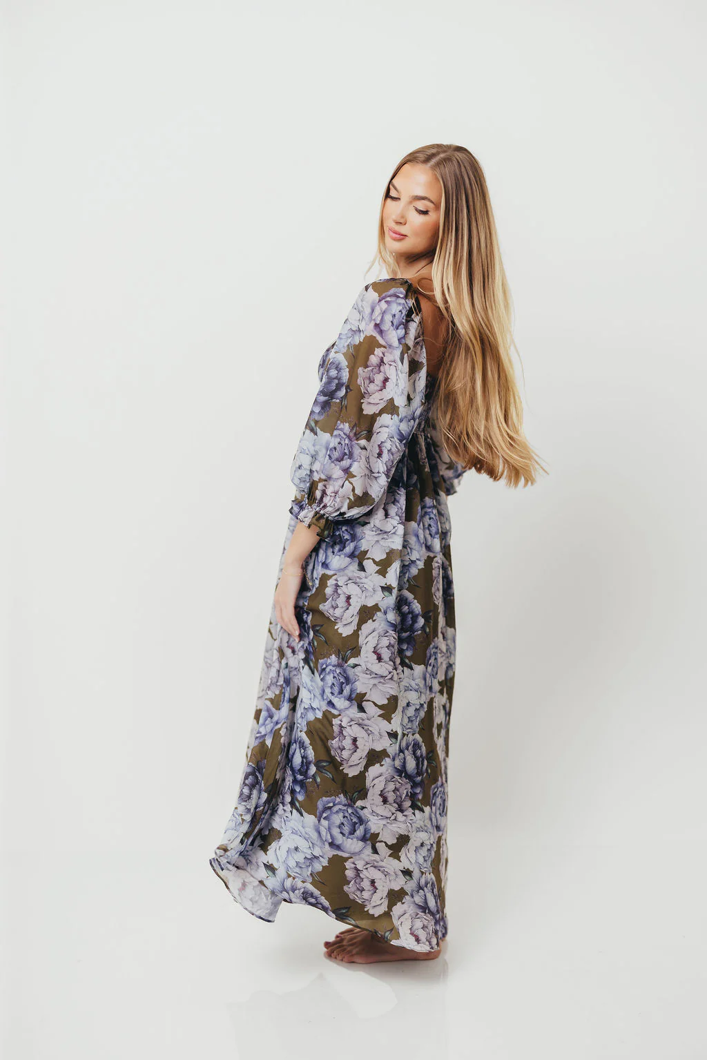 Mona Maxi Dress in Olive/Blue Floral - Bump Friendly - Image 19