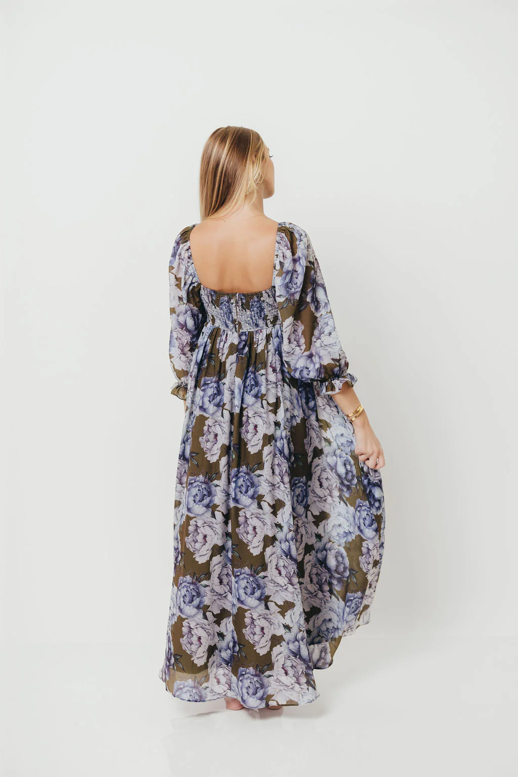 Mona Maxi Dress in Olive/Blue Floral - Bump Friendly - Image 20