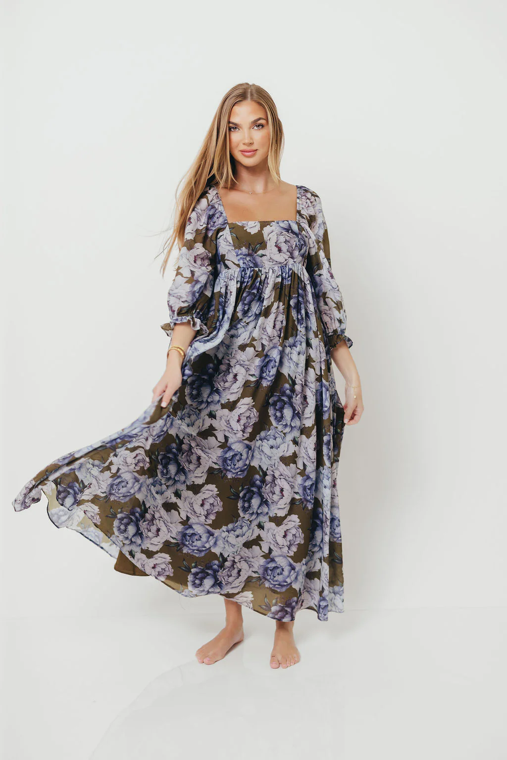 Mona Maxi Dress in Olive/Blue Floral - Bump Friendly - Image 21